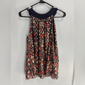 Tory Burch Silk Floral Gold Metallic Halter Top Blouse Size 4 Business casual